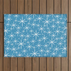 Mid Century Modern Twinkling Stars Retro Atomic Pattern in Middle Blue Outdoor Rug Gallery Image 1