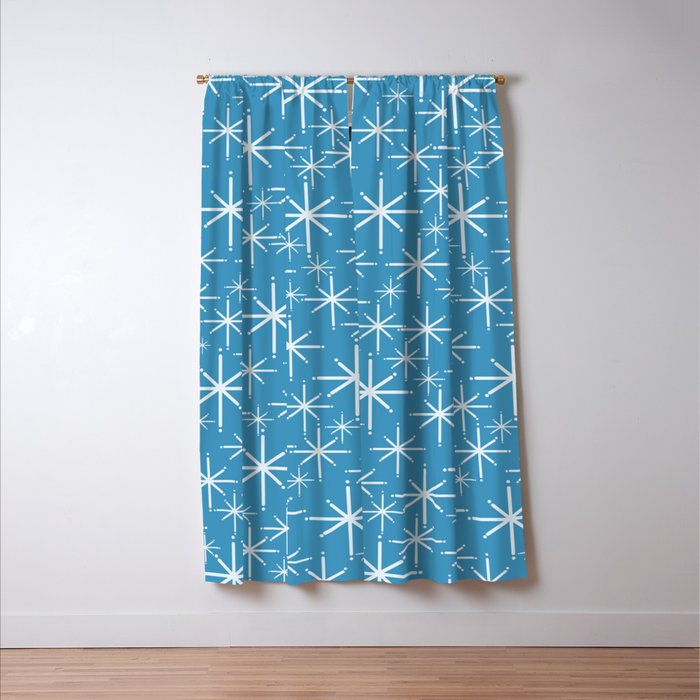 Mid Century Modern Twinkling Stars Retro Atomic Pattern in Middle Blue Window Curtain Gallery Image 3