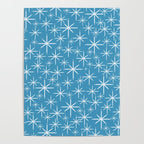 Mid Century Modern Twinkling Stars Retro Atomic Pattern in Middle Blue Poster Gallery Image 4