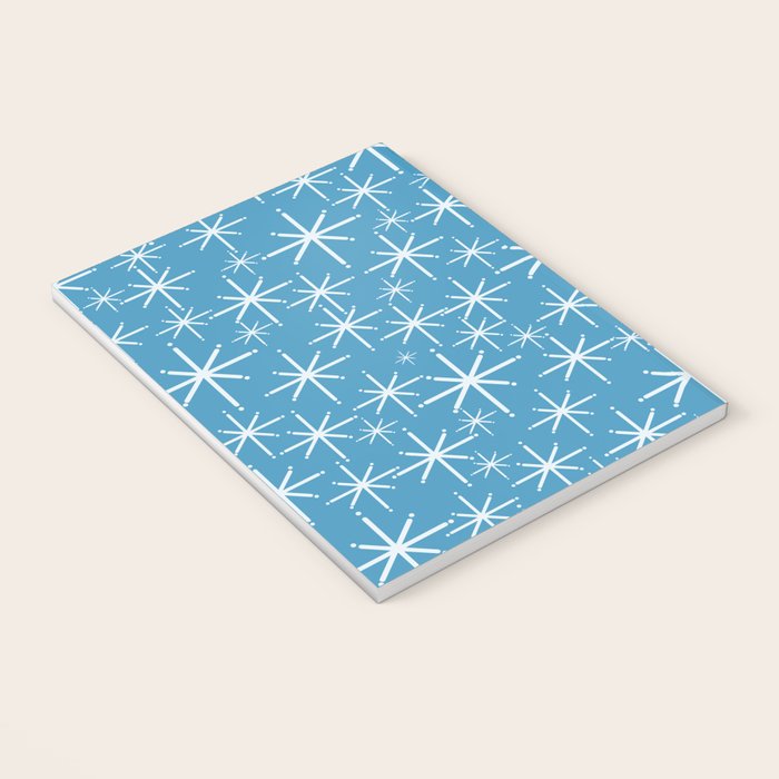 Mid Century Modern Twinkling Stars Retro Atomic Pattern in Middle Blue Notebook Gallery Image 3