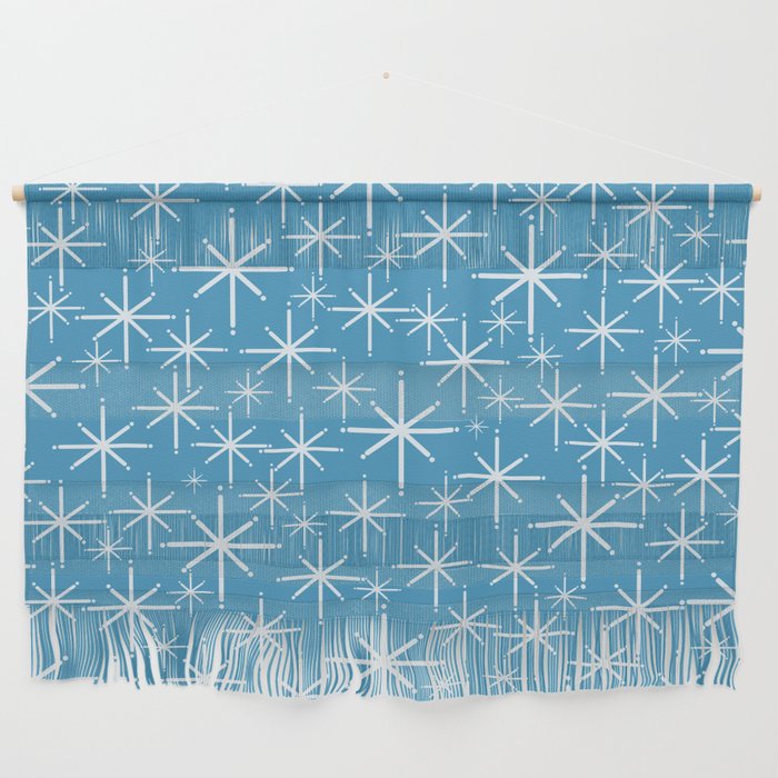 Mid Century Modern Twinkling Stars Retro Atomic Pattern in Middle Blue Wall Hanging Gallery Image 1
