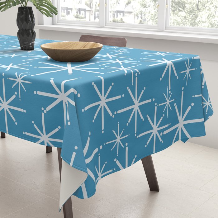 Mid Century Modern Twinkling Stars Retro Atomic Pattern in Middle Blue Tablecloth Gallery Image 3