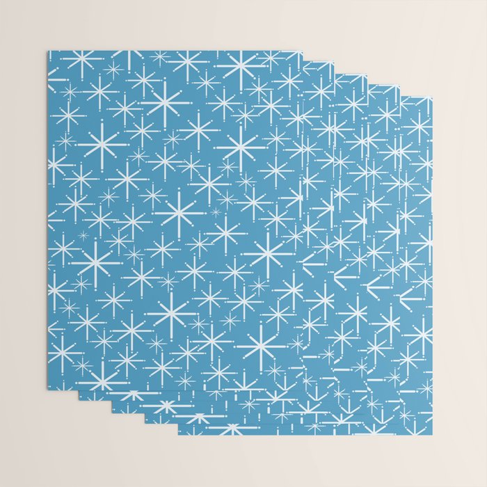 Mid Century Modern Twinkling Stars Retro Atomic Pattern in Middle Blue Wrapping Paper Gallery Image 3