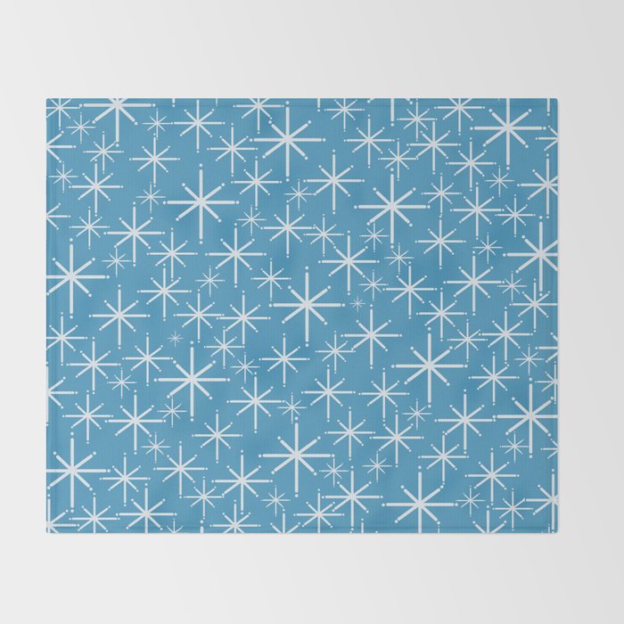 Mid Century Modern Twinkling Stars Retro Atomic Pattern in Middle Blue Throw Blanket Gallery Image 2