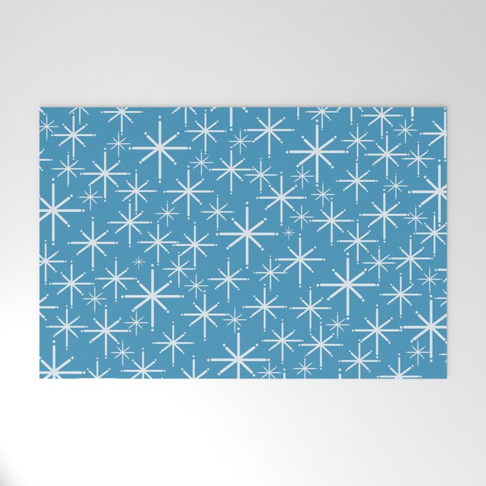 Mid Century Modern Twinkling Stars Retro Atomic Pattern in Middle Blue Welcome Mat Gallery Image 1