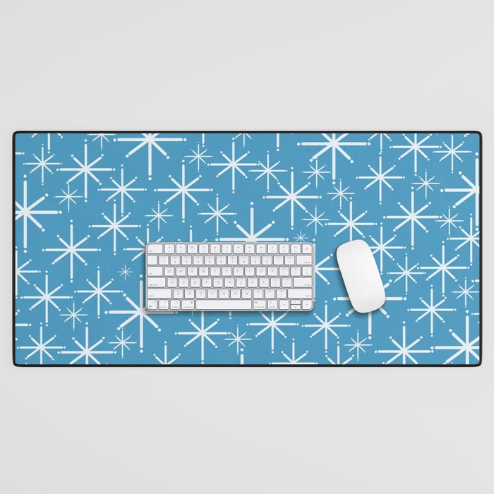 Mid Century Modern Twinkling Stars Retro Atomic Pattern in Middle Blue Desk Mat Gallery Image 1