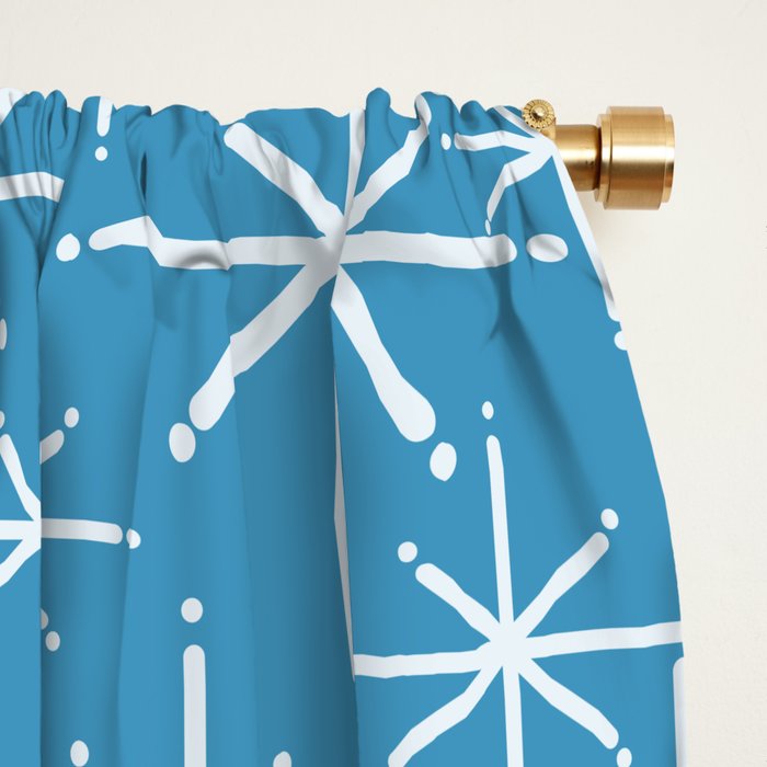 Mid Century Modern Twinkling Stars Retro Atomic Pattern in Middle Blue Window Curtain Gallery Image 2