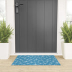 Mid Century Modern Twinkling Stars Retro Atomic Pattern in Middle Blue Welcome Mat Gallery Image 3