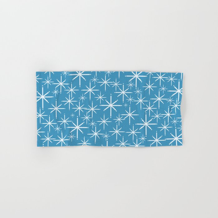 Mid Century Modern Twinkling Stars Retro Atomic Pattern in Middle Blue Bath Towel Gallery Image 1