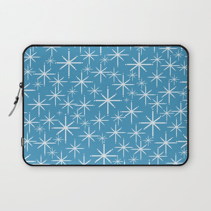 Mid Century Modern Twinkling Stars Retro Atomic Pattern in Middle Blue Laptop Sleeve Gallery Image 1
