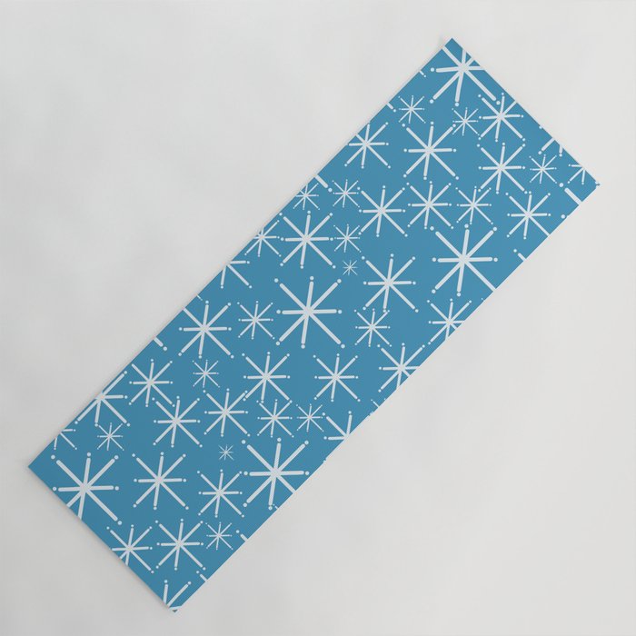 Mid Century Modern Twinkling Stars Retro Atomic Pattern in Middle Blue Yoga Mat Gallery Image 1