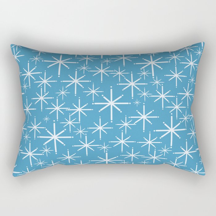 Mid Century Modern Twinkling Stars Retro Atomic Pattern in Middle Blue Rectangular Pillow Gallery Image 2