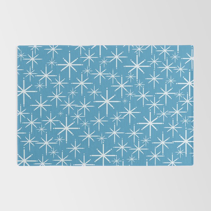 Mid Century Modern Twinkling Stars Retro Atomic Pattern in Middle Blue Rug Gallery Image 2