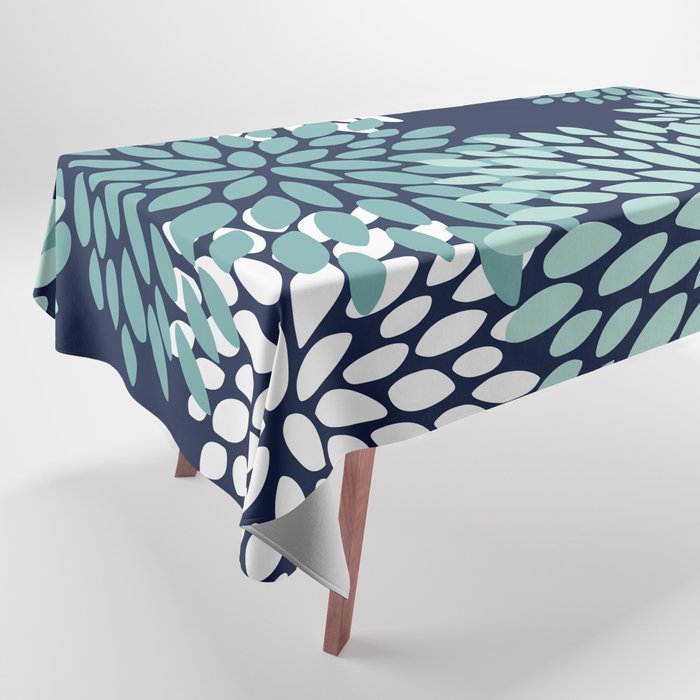 Floral Blooms in Navy, Teal and White Tablecloth Gallery Image 1