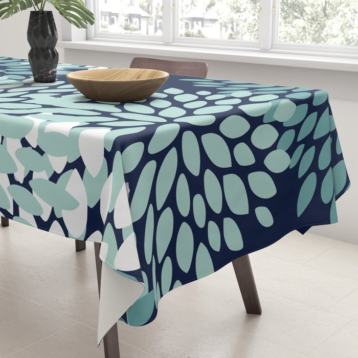 Floral Blooms in Navy, Teal and White Tablecloth Gallery Image 3