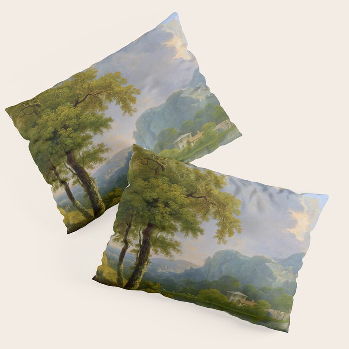 Wooded Hilly Landscape Antique Oil Painting Pillow Sham Gallery Image 3