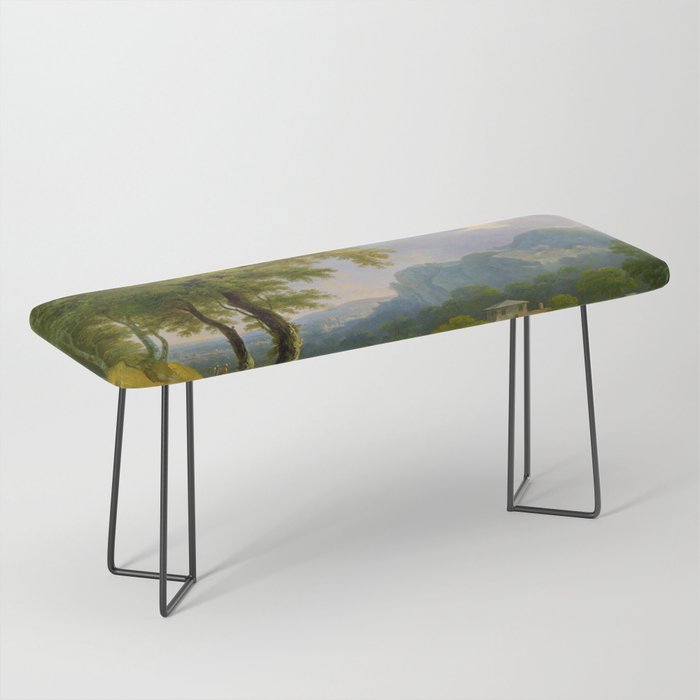 Wooded Hilly Landscape Antique Oil Painting Bench Gallery Image 1