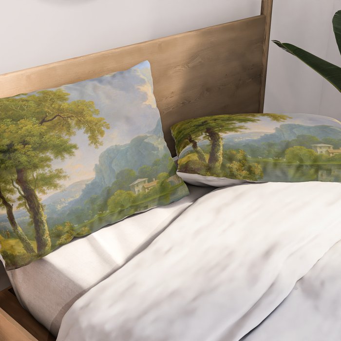 Wooded Hilly Landscape Antique Oil Painting Pillow Sham Gallery Image 2