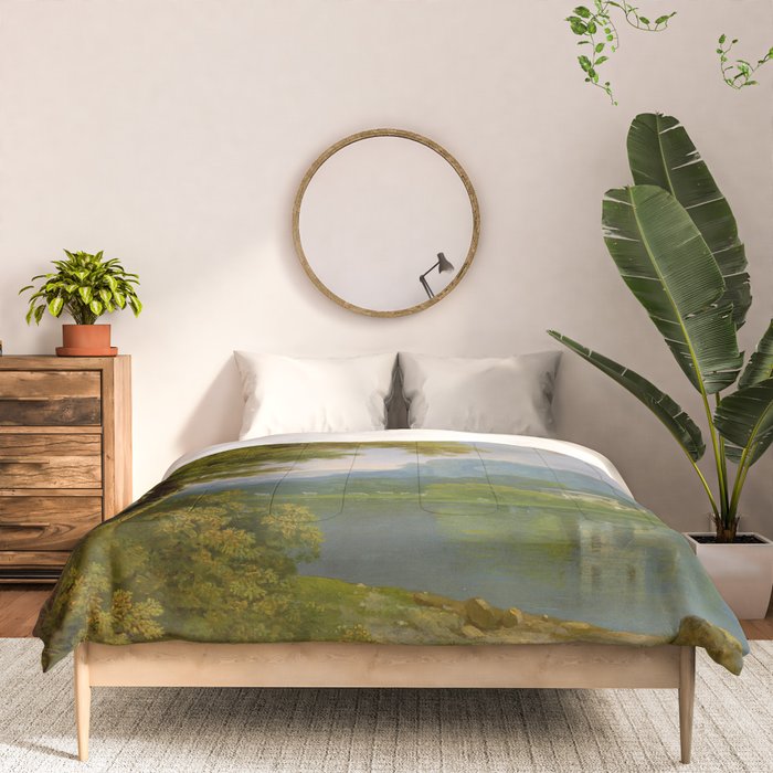 Wooded Hilly Landscape Antique Oil Painting Comforter Gallery Image 3