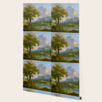 Wooded Hilly Landscape Antique Oil Painting Wallpaper Gallery Image 2