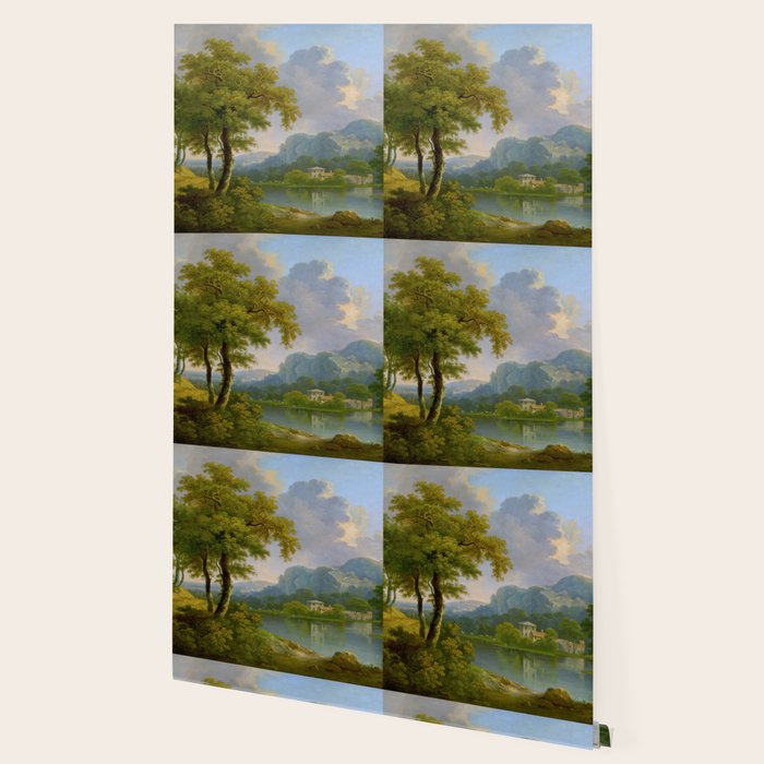 Wooded Hilly Landscape Antique Oil Painting Wallpaper Gallery Image 2