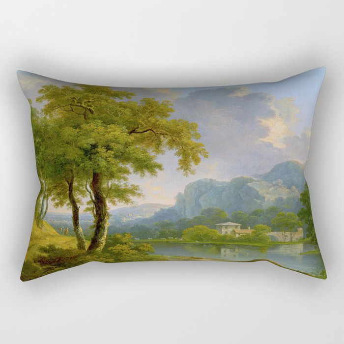 Wooded Hilly Landscape Antique Oil Painting Rectangular Pillow Gallery Image 1