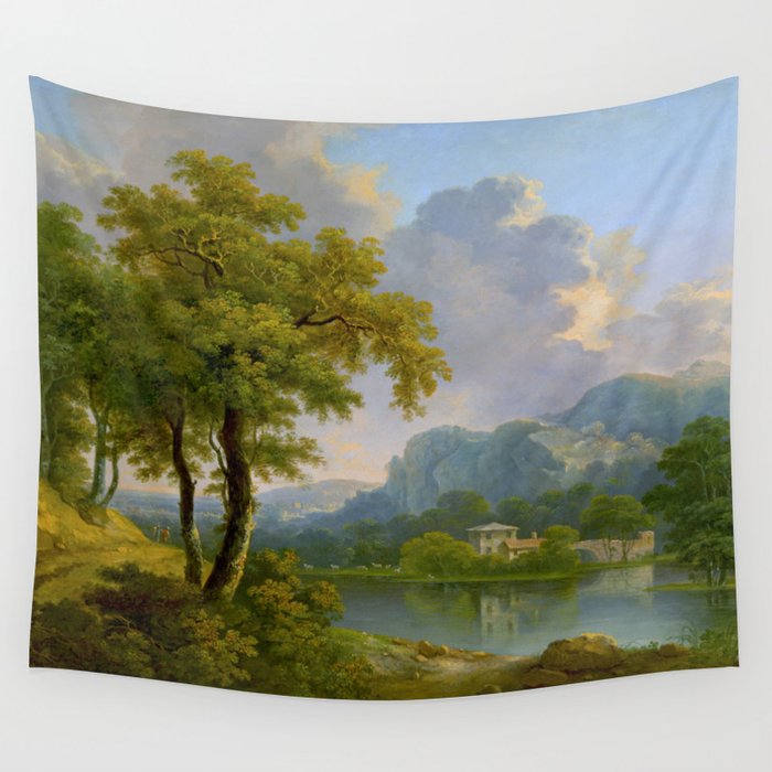 Wooded Hilly Landscape Antique Oil Painting Wall Tapestry Gallery Image 4