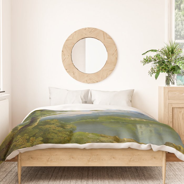 Wooded Hilly Landscape Antique Oil Painting Duvet Cover Gallery Image 3