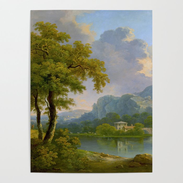 Wooded Hilly Landscape Antique Oil Painting Poster Gallery Image 1