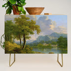 Wooded Hilly Landscape Antique Oil Painting Credenza Gallery Image 1