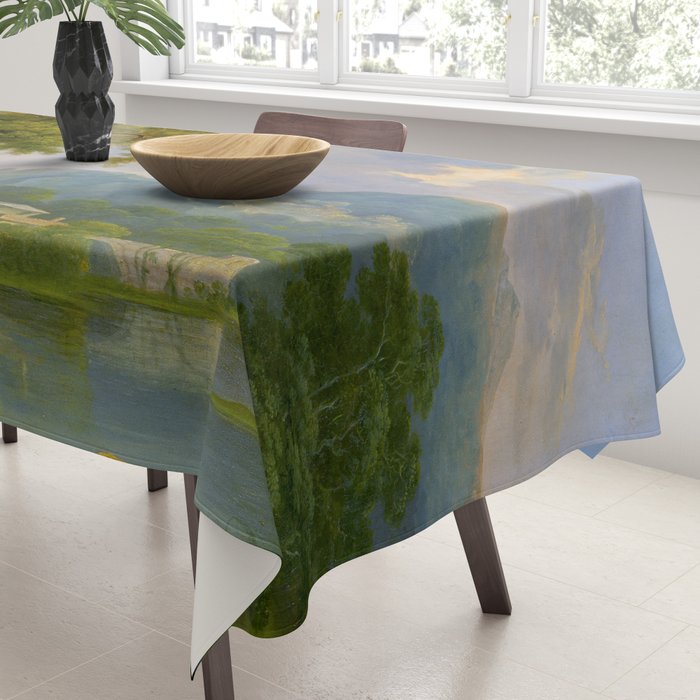 Wooded Hilly Landscape Antique Oil Painting Tablecloth Gallery Image 3