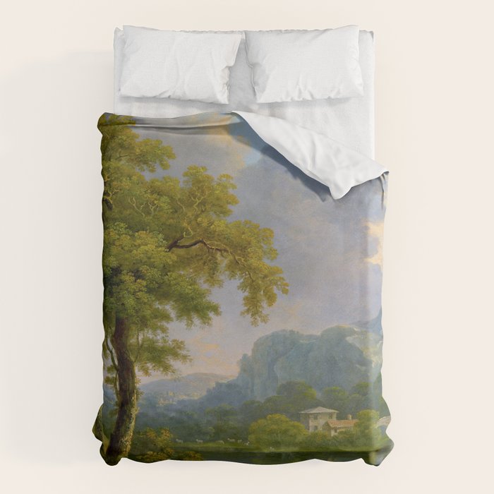 Wooded Hilly Landscape Antique Oil Painting Duvet Cover Gallery Image 6