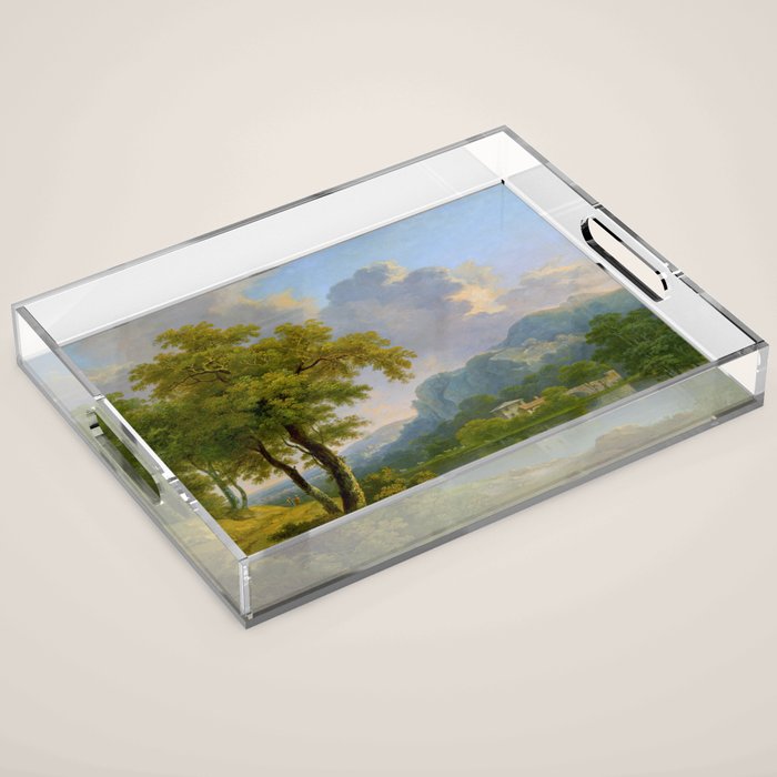 Wooded Hilly Landscape Antique Oil Painting Acrylic Tray Gallery Image 1