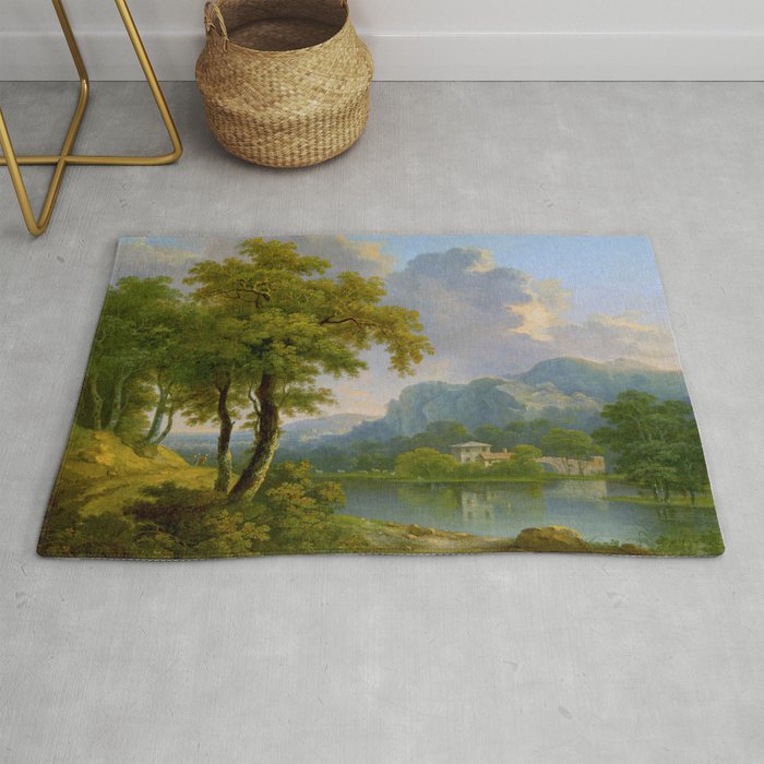 Wooded Hilly Landscape Antique Oil Painting Rug Gallery Image 1