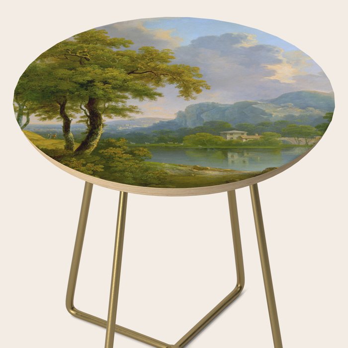 Wooded Hilly Landscape Antique Oil Painting Side Table Gallery Image 2