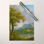 Wooded Hilly Landscape Antique Oil Painting Wrapping Paper Gallery Image 1