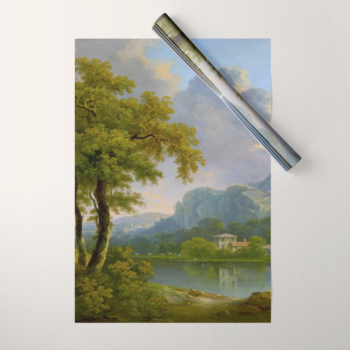 Wooded Hilly Landscape Antique Oil Painting Wrapping Paper Gallery Image 1