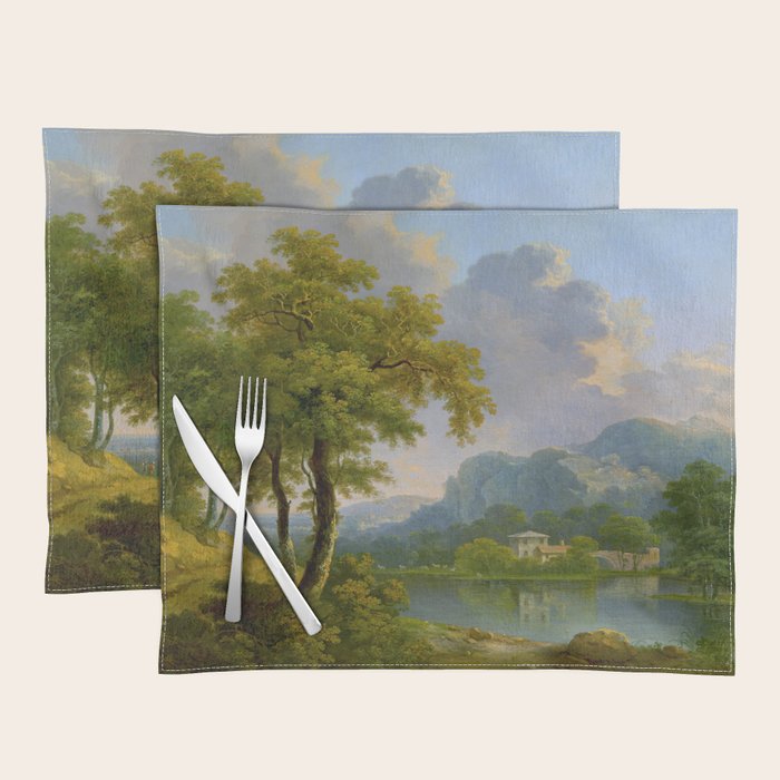 Wooded Hilly Landscape Antique Oil Painting Placemat Gallery Image 1