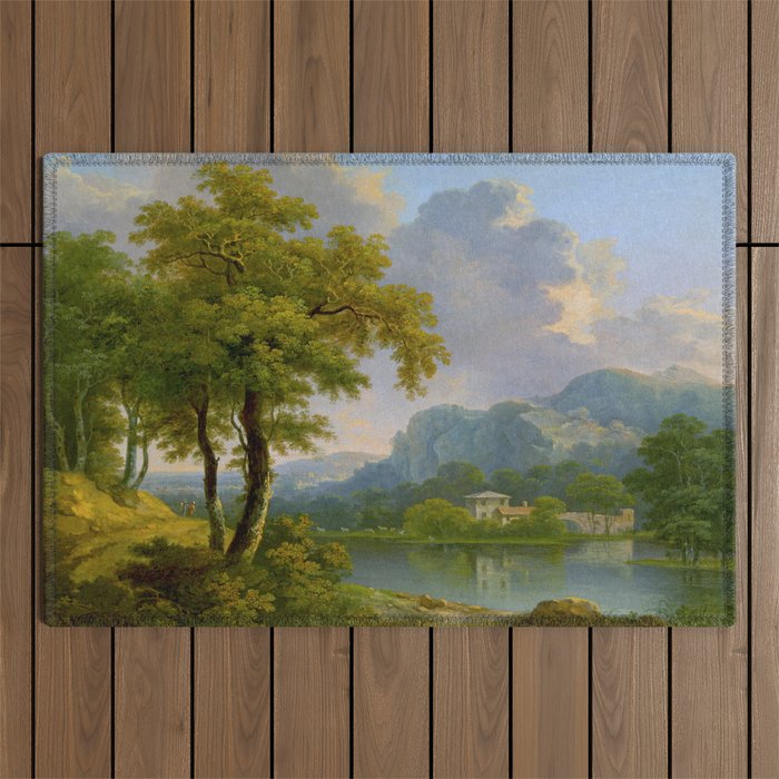 Wooded Hilly Landscape Antique Oil Painting Outdoor Rug Gallery Image 1