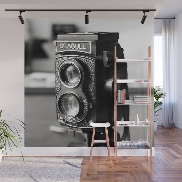 Vintage Camera Tri-pod Seagull black and white photograph - photography - photographs wall decor Wall Mural Gallery Image 1