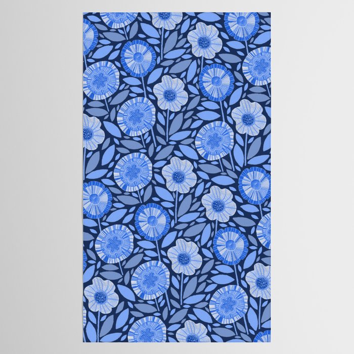 Folk Floral Blossoms in Midnight Blue Tablecloth Gallery Image 2