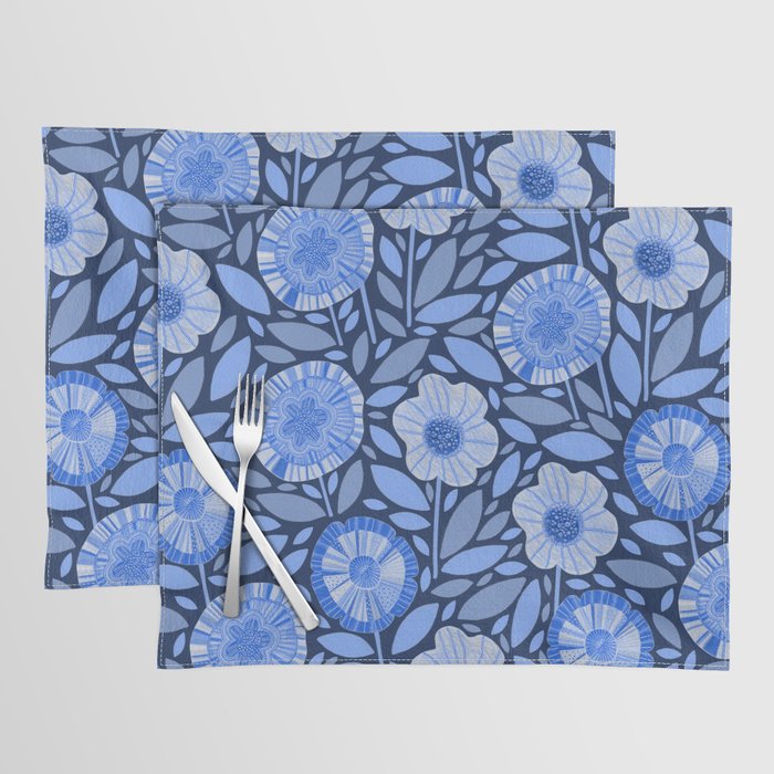 Folk Floral Blossoms in Midnight Blue Placemat Gallery Image 1