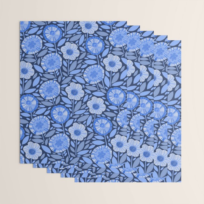 Folk Floral Blossoms in Midnight Blue Wrapping Paper Gallery Image 3