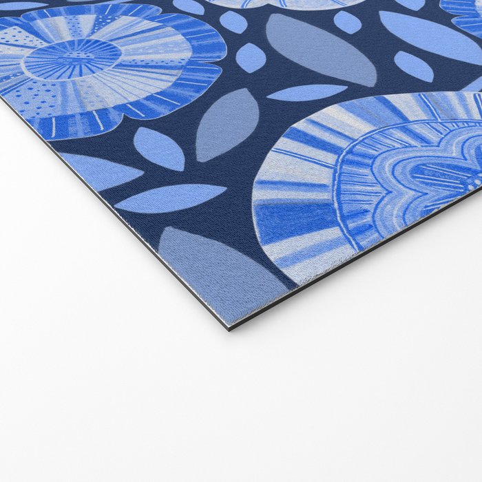 Folk Floral Blossoms in Midnight Blue Welcome Mat Gallery Image 2