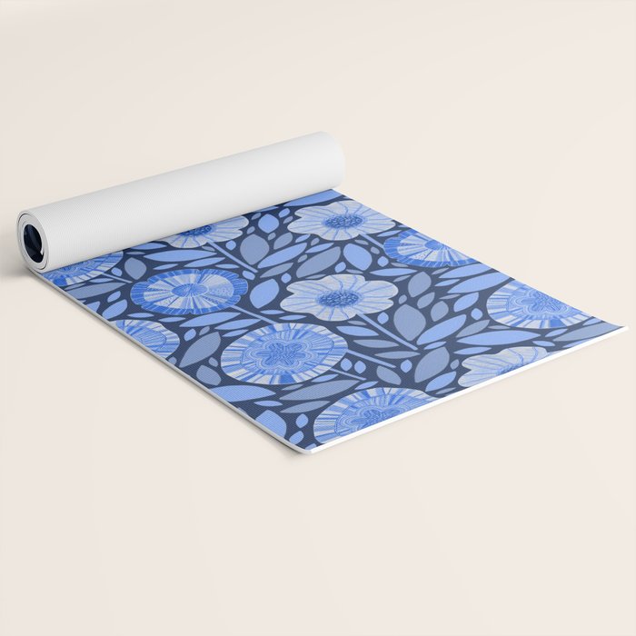 Folk Floral Blossoms in Midnight Blue Yoga Mat Gallery Image 2