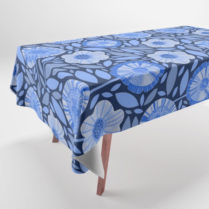 Folk Floral Blossoms in Midnight Blue Tablecloth Gallery Image 1