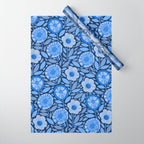 Folk Floral Blossoms in Midnight Blue Wrapping Paper Gallery Image 1