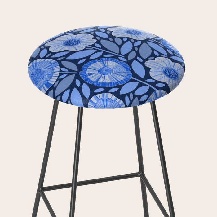 Folk Floral Blossoms in Midnight Blue Stool Gallery Image 2