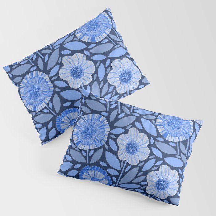 Folk Floral Blossoms in Midnight Blue Pillow Sham Gallery Image 1