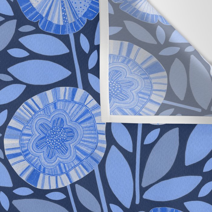 Folk Floral Blossoms in Midnight Blue Wall Tapestry Gallery Image 3